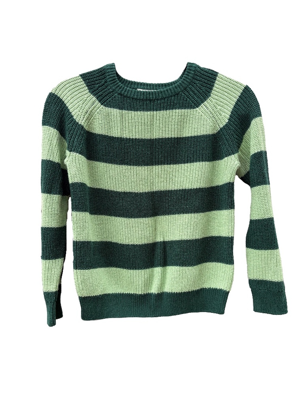 H&M Boys Size 6/7 Knit Sweater Green and Lime Stripes Long-Sleeve Crew Neck
